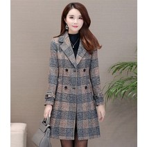 플러스 빅사이즈 여성 트렌치 코트 가을 겨울 격자 무늬 모직 캐주얼 블레이저 재킷 면 따뜻한 더블 브레스트 겉옷 50