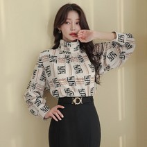 BLO004 배색 하이넥 블라우스