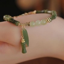 대나무팔찌 심플 볼드 데일리 포인트 묵직한 여성용 녹색 대나무 비즈 팔찌 독특한 빈티지 디자인 절묘한 주얼리 고가 보이는 중국 드라마 스타일 액세서리
