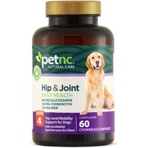 PetNC 내추럴 케어 힙 조인트 데일리 헬스 레벨 4 간 맛 츄어블 태블릿 강아지 보조제, 150 count
