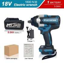 Kamolee1800 NM 하이 토크 90Ah 9000mAh 브러시리스 전기 임팩트 렌치 마끼다 18V 배터리용, 미국+One5.0AH BAT Carton