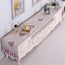 SKANDSALO 식탁보 레이스 패브릭아트 직사각형 거실 화장대 신발장 긴테이블 커버먼지방지 덮개천, T01-행복나무 보라 1, C05-46*180CM(적합 장롱 110-140CM)