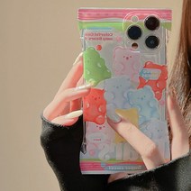 핫티몰 컬러풀한 간식 젤리곰 곰돌이 패턴 투명 풀커버 TPU 우정 아이폰 케이스