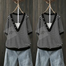 Tagi.여름 반팔 티셔츠 셔츠 여성 스트라이프티셔츠