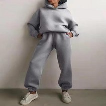 드라이슈트 웻슈트 여성용 운동복 따뜻한 후드 오버사이즈 단색 캐주얼 긴 바지 가을 겨울, 48.grey - XXXL