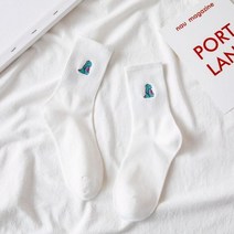 스케이트 보드 인라인 신제품 귀여운 자수 공룡 패턴 캔디 컬러 미드 튜브 소프트 코튼 양말 캠퍼스 스트리트 힙 스터 드롭 쉬핑, White