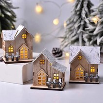 눈덮인별장 크리스마스 오너먼트 조명 눈사람 산타 선물 무드등 무선 조명등 아기 수면등 아기방 특이한 랜턴 건전지 탁상 우드 카페 어린이집 미니 인테리어, 디자인, 오른쪽문