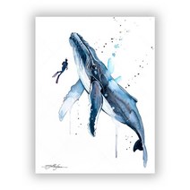 프리다이빙 용품 혹등 고래 수채화 그림 인쇄 예술 동물 바다 예술 바다 생활 예술 홈, 50x70cm 액자, 1