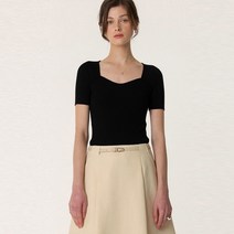 킨더살몬 SS23 Heart Neck Half Knitted Top Black