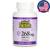 네추럴팩터스 클리어베이스 비타민E 268mg 400IU 알파 토코페릴아세테이트 60캡슐, 268mg 60캡슐
