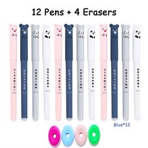 지울 수있는 펜 68피스 0.35mm 선물 쓰기용 귀여운 곰 젤 펜 사무실 액세서리 학교 문구, 07 12Blue 4erasers