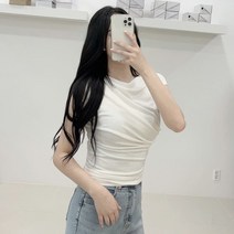 드레이프 입술넥 셔링 티 (3color)