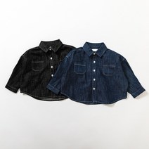 세인트키즈 블랙데님 스티치 아기 아동청남방