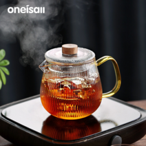 ONEISALL 골지 티포트 티팟세트 직화내열 다구 이지그립 내열유리 1세트, 800ml