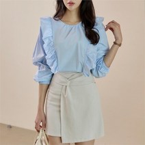 셀러허브(잡화) 여성 프릴 들러리룩 모양 고무줄 블라우스