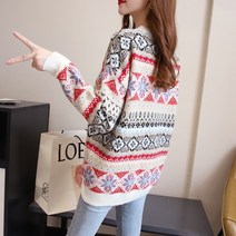 따듯한 노르딕 눈꽃 무늬 라운드 니트 스웨터 엔틱 겨울 크리스마스 니트티