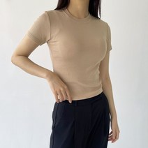 골지 쫄 스판 무지 라운드 반팔 티셔츠