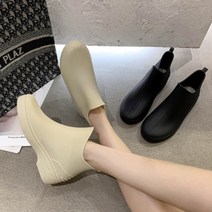 여성 레인부츠 발목 장화 바느질무늬 베이지 블랙 3.5cm굽높이