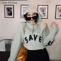 just feel!ng 여성 가을 루즈핏 맨투맨 숏 후드티 긴팔 후드 점퍼 맨투맨티 여성패션 여성의류
