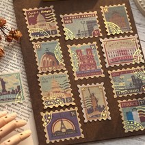 빈티지 금박 우표 스티커 팩 북 20장 세트 [대용량 6종 꽃 드로잉 영문 엽서 티켓 다꾸 데코 감성 조각 화