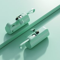 PYHO 2in1 미니 보조배터리 아이폰용 5000mAh, 녹색, 아아폰+Type-C