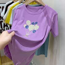 스팽글 자수 풍선 반팔 상의 여 티셔츠 여름 오버핏 이너 반팔