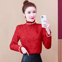 두터운 융털 레이스 여성 겨울 가을 핫한 이너웨어 스윗 긴 소매 반팔셔츠