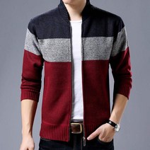 남성 가디건 가을/겨울용 두껍고 따뜻한 패션 니트 스웨터 코트 스티칭 컬러블록 스탠드 칼라 지퍼 코트 재킷
