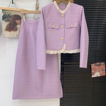 봄가을 여성 크롭 숏 자켓 투피스 캐주얼 우아한 롱스커트 세트 오피스룩