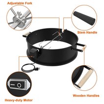 MixRBBQ Weber 57.9cm221/2인치 숯 주전자 그릴 및 카마도 케틀 조용 로티세리 키트 이중 나무 손잡이 닭고기 스테이크와 갈비 구이용 전기 모터가 있는 튼튼한 링