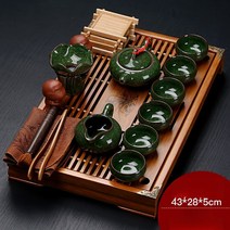원목 중국 전통 다기세트 차트레이 다도 스님 묵언수행 차도구, 19개, 3. 옥색