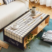 명품 식탁보 모던 미니멀 테이블보 코튼 린넨 Yinshang, 【보통면과 린넨】 50 * 160cm, 흰색과 검은 색 가장자리 커피 테이블 천으로 쏟아져