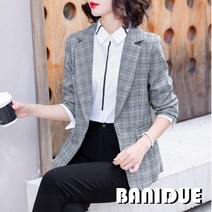 [바니드] 여성 정장재킷 봄과 가을 키작녀 체크 슬림라인 스타일 짧은 격자자켓 0298