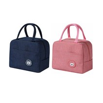 보온 보냉 도시락 가방 2종 세트, 네이비+핑크