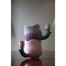 튤립모양컵 튤립 머그컵 꽃모양 머그잔 튤립꽃 찻잔 특이한컵, 보라색 15x9x10CM