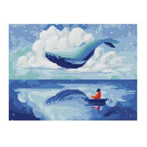 Sparkle 프레임 타입 캔버스 원형 보석십자수 DIY 키트 50 x 40cm, 1개, 피아노와 고래