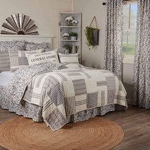 Gray Gables 패치워크 퀼트 담요 152.4 x 127cm(60 50인치) 깅엄 체크 그레인 자루 및 티킹 스트라이프 플로럴 프린트 양면 사용 그레이 소프트 화이트 빈티지