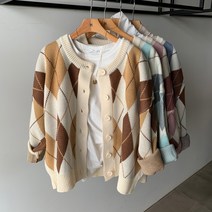 에이치다 / 체크 아가일 기본핏 라운드 긴팔 가디건 4color