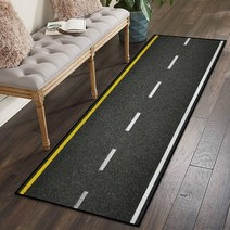 KSHJSURIMCNNL 공간 러너 러그 61 x 182.9cm(2 6피트) 아스팔트 도로 탑 뷰 고속도로 라인 마크 미끄럼 방지 바닥 매트 거실 어린이 방 침실 주방 복도 카펫