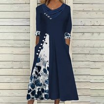 브랜드없음 여자 캐주얼 여름 인쇄 스퀘어 칼라 반팔 스윙 롱 드레스