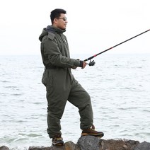 동계 낚시복 일체형 우주복 작업복 올인원 수트 낚시 방한복 방한 방수, L, 아미 그린 점프수트두꺼운 듀폰 면