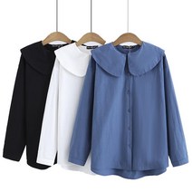 XL-4XL 빅사이즈 빅카라 넓은 카라 블라우스 여성 셔츠