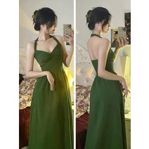 휴양지 바캉스 룩 여름 휴가 원피스 이른 봄 녹색 슬링 교수형 목 드레스 틈새 디자인