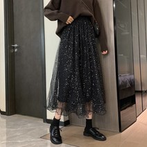 나루니 W03020 반짝이 스팽글 치마 쉬폰 레이스 스커트 2컬러