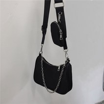 숄더백 빈티지 나일론 디자이너 체인 여성용멋진 메신저 핸드백호보 가방블랙2 개