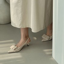 [천삼백케이] [디아] 레오파드 리본 슬링백 미들힐 5cm