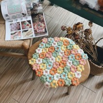 귀도리뜨기 대바늘블랭킷 담요방석 니트실 코바늘미국 목가 스타일 퍼프 꽃 꽃 쿠션 봄과