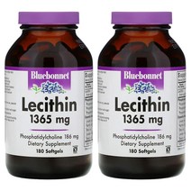 (2PACK)블루보넷 뉴트리션 천연 소이 레시틴 1365mg 포스파티딜콜린 186mg 180정, One Size, 2PACK
