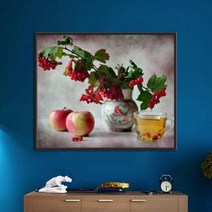 아테네액자 가막살나무와 차 (북유럽 인테리어 꽃그림 캔버스액자), 40x50인치 (127.0X101.6cm), 원목 캔버스액자(소나무색)