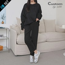 [커스텀에이블] 영문나염 맨투맨 와이드팬츠 2종세트_C2301SE003A